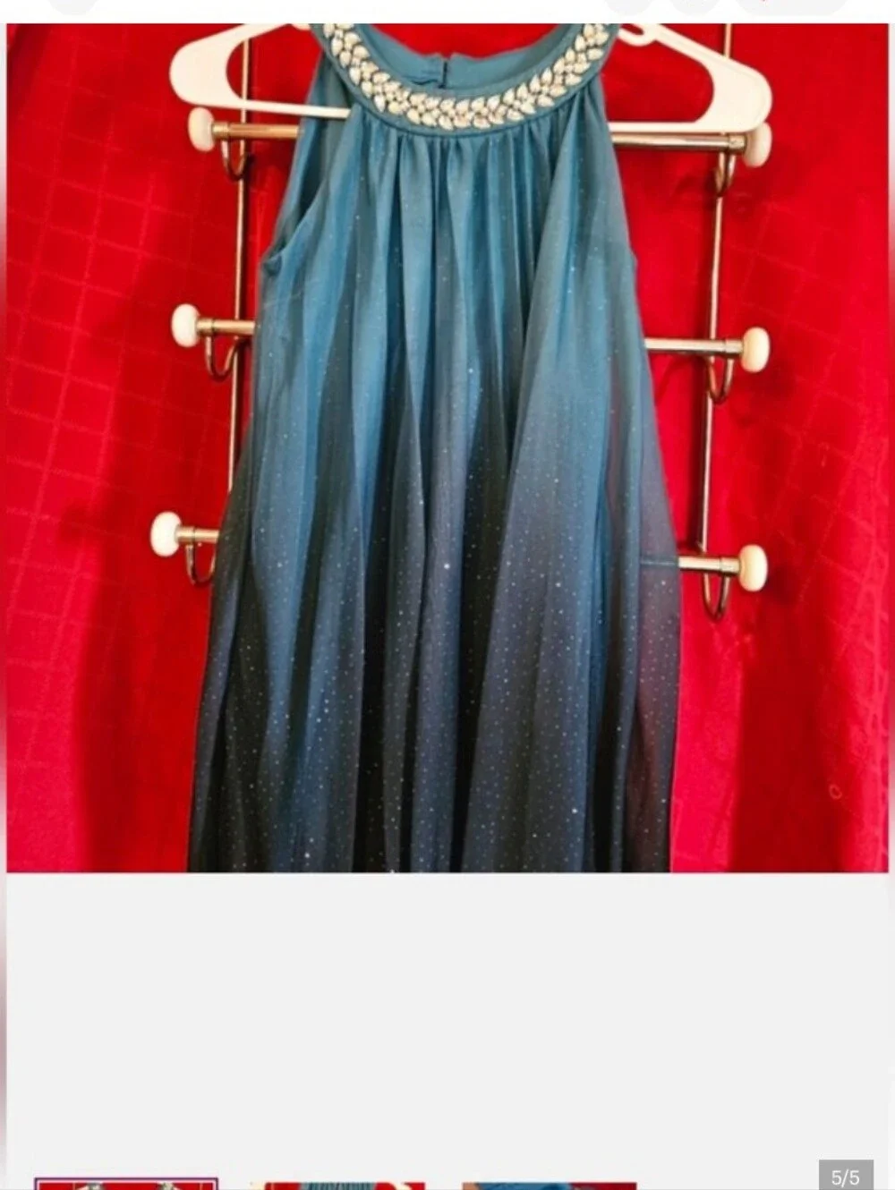 Speechless Girls 7 Blue Ombre Pleated Sleeveless Dress Crystal Beaded Neckline